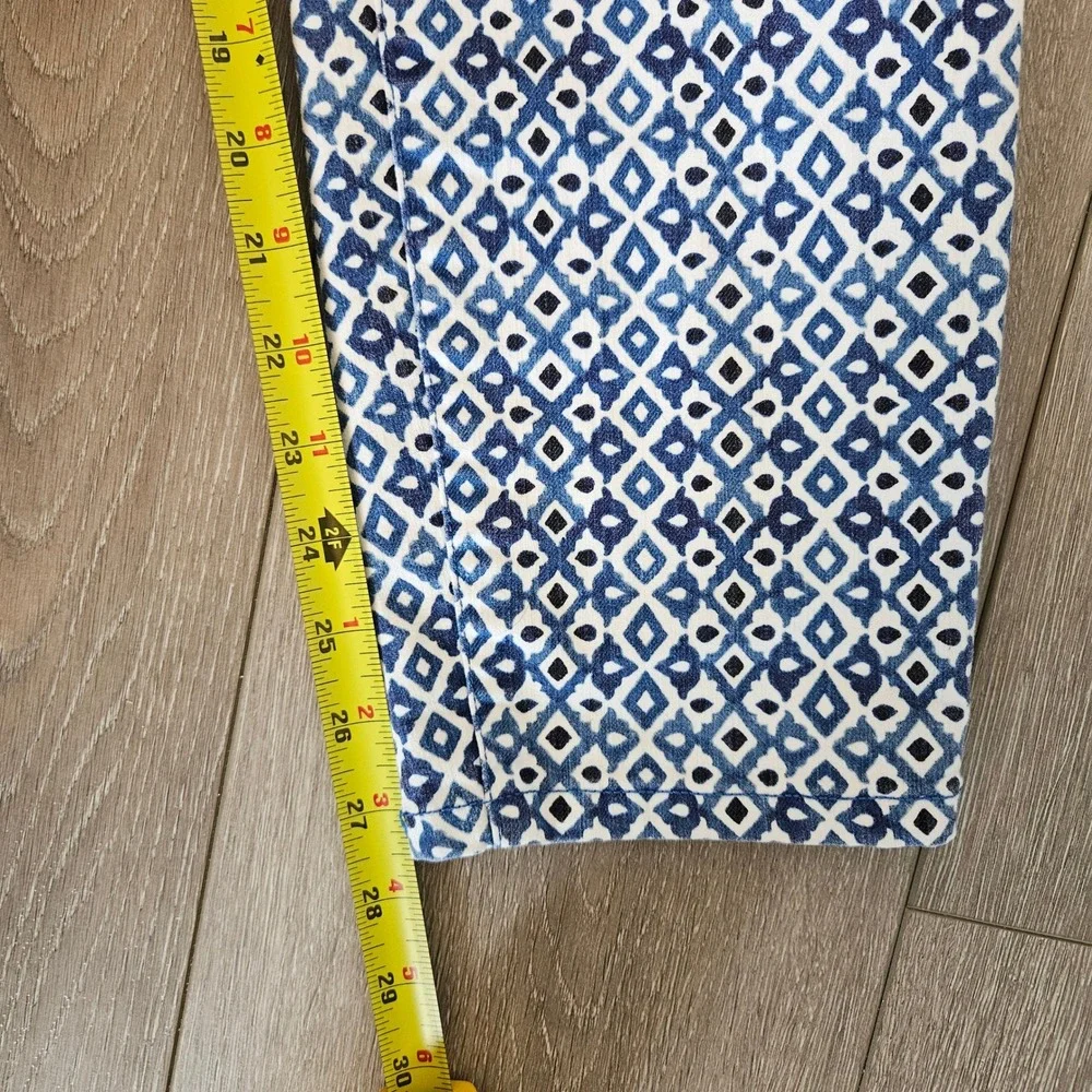 Tommy Bahama Ella Twill High Rise Ankle Pants Turkish Sea Blue Diamond Print 14